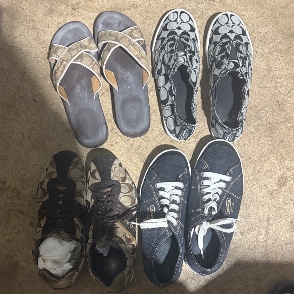 4 pairs Coach Women's Flats & Loafers in Black, Gray, and Brown size 7.5-8